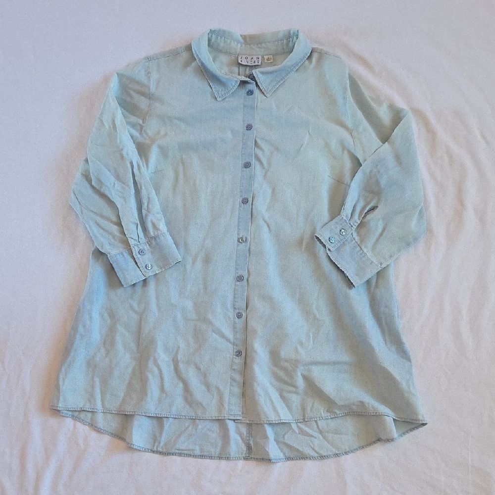 Joan Rivers Light Blue 3/4 Sleeve Button Up Shirt Size Large